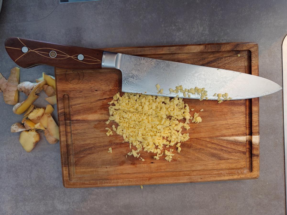 Ginger minced on a board