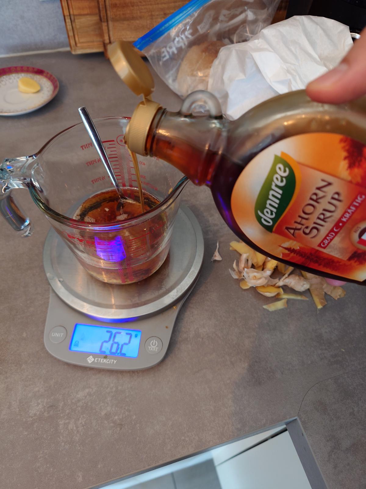 Maple syrup poured in