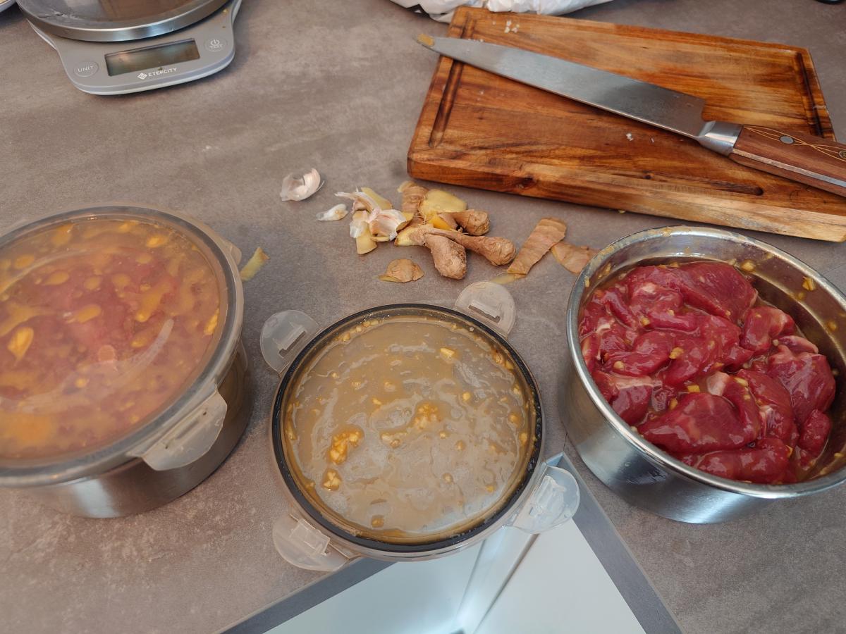Beef coated and set aside to marinate