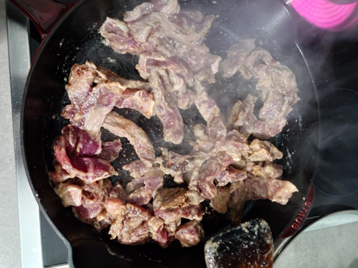 The first pieces already greying rather than browning
