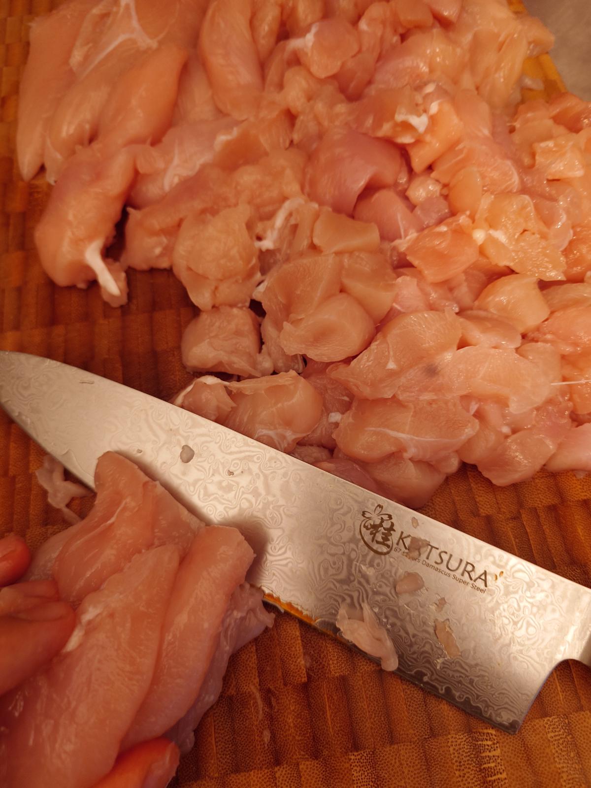 The breasts cut into chunks