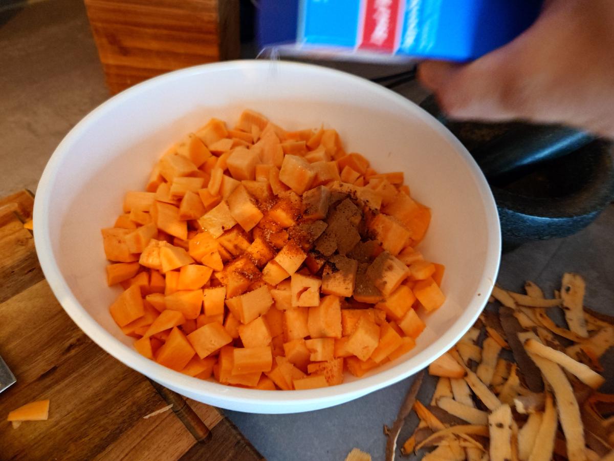 Both spices sitting on top before tossing