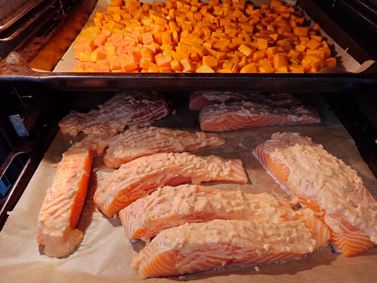Both trays in the oven