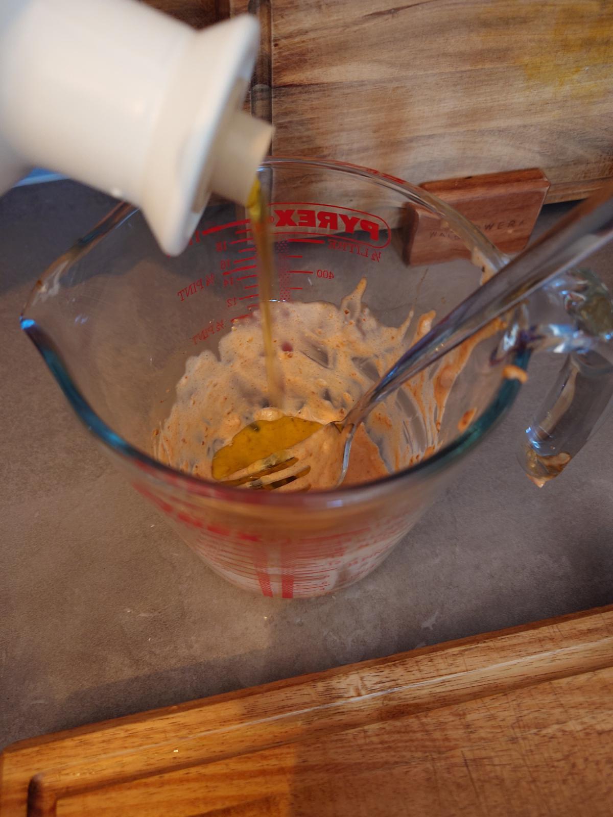 Oil poured into what was left of the marinade