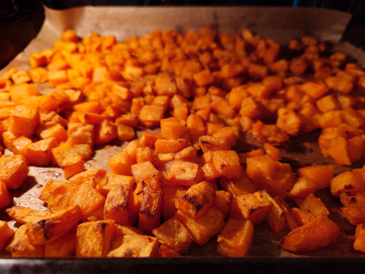 Potatoes done, dark at the edges