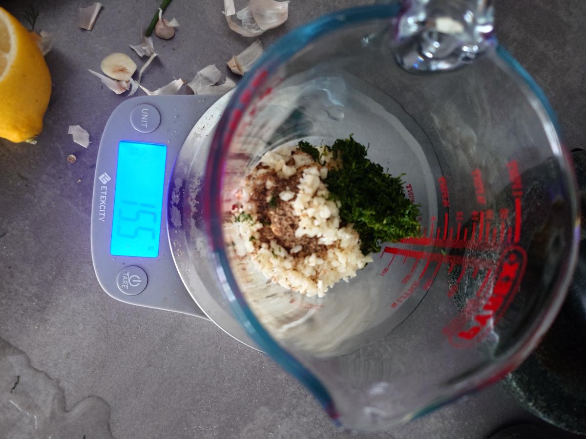 Dill added to the garlic and spice