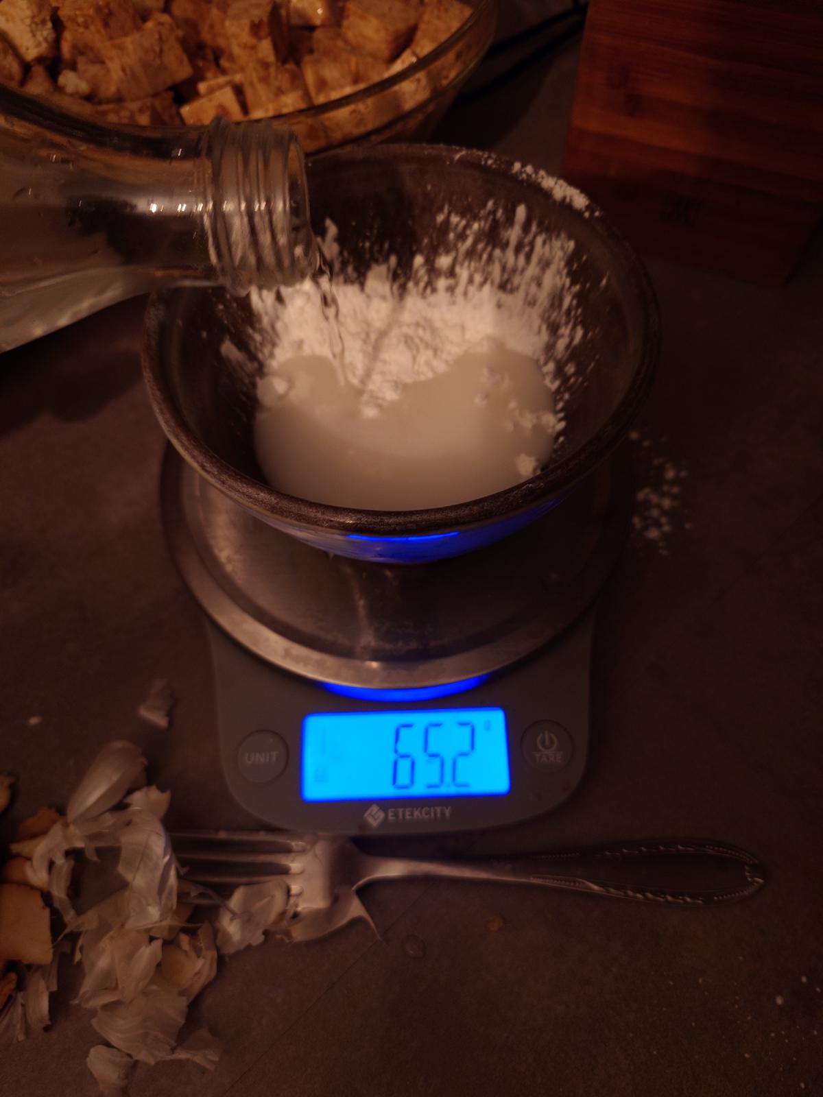 Cold water poured onto the starch