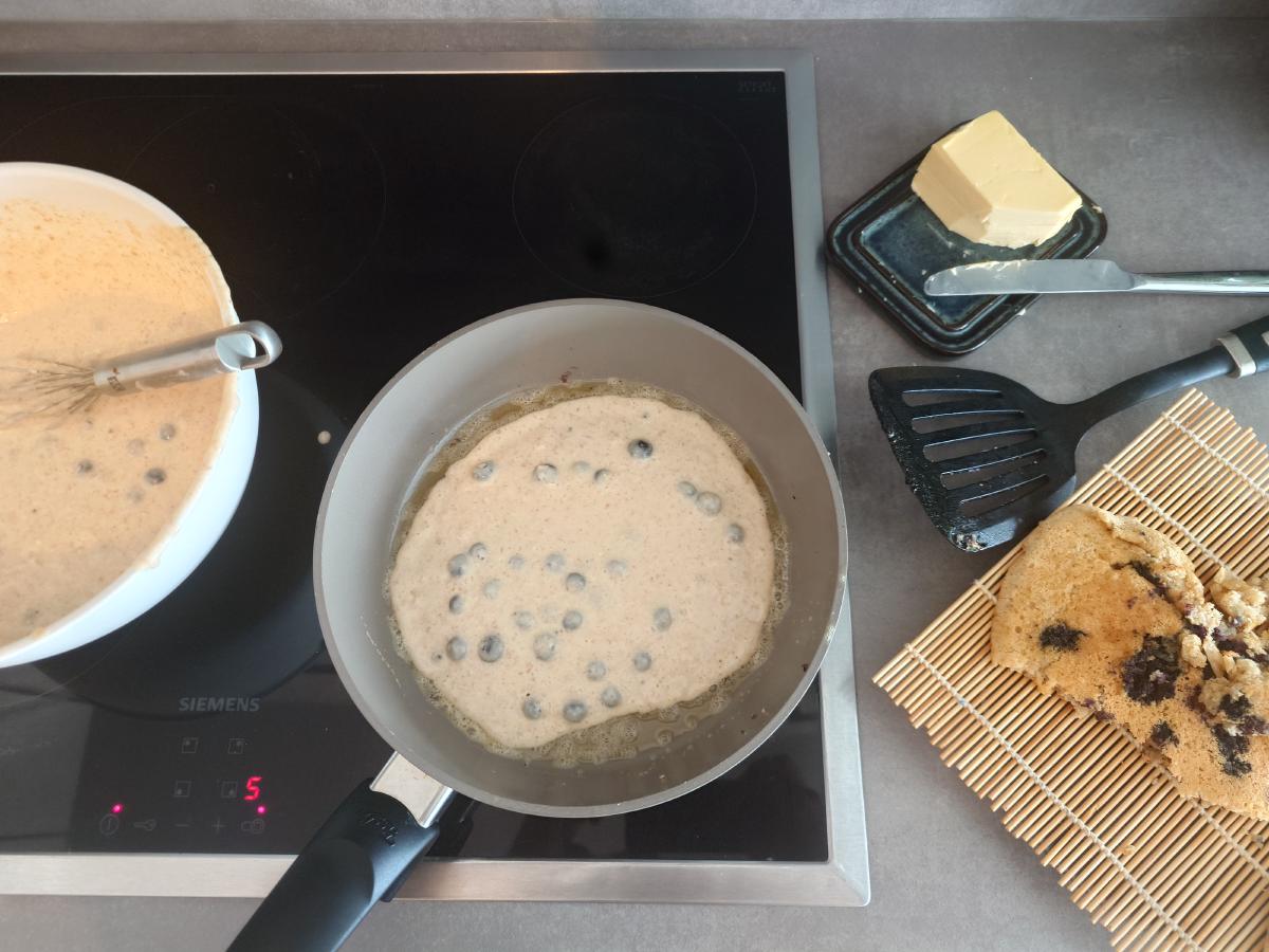 Next pancake poured into the browned butter