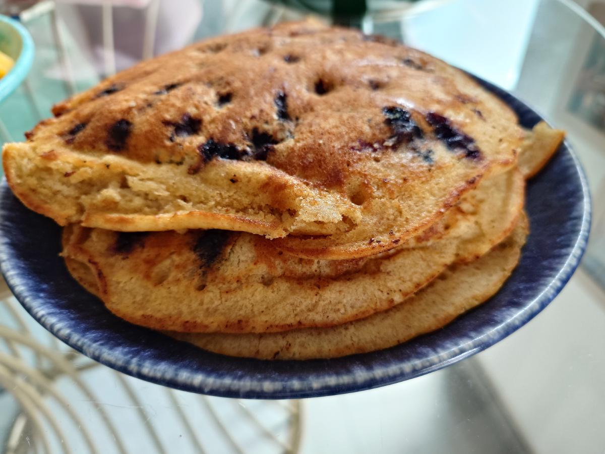 The stack piled on the blue plate