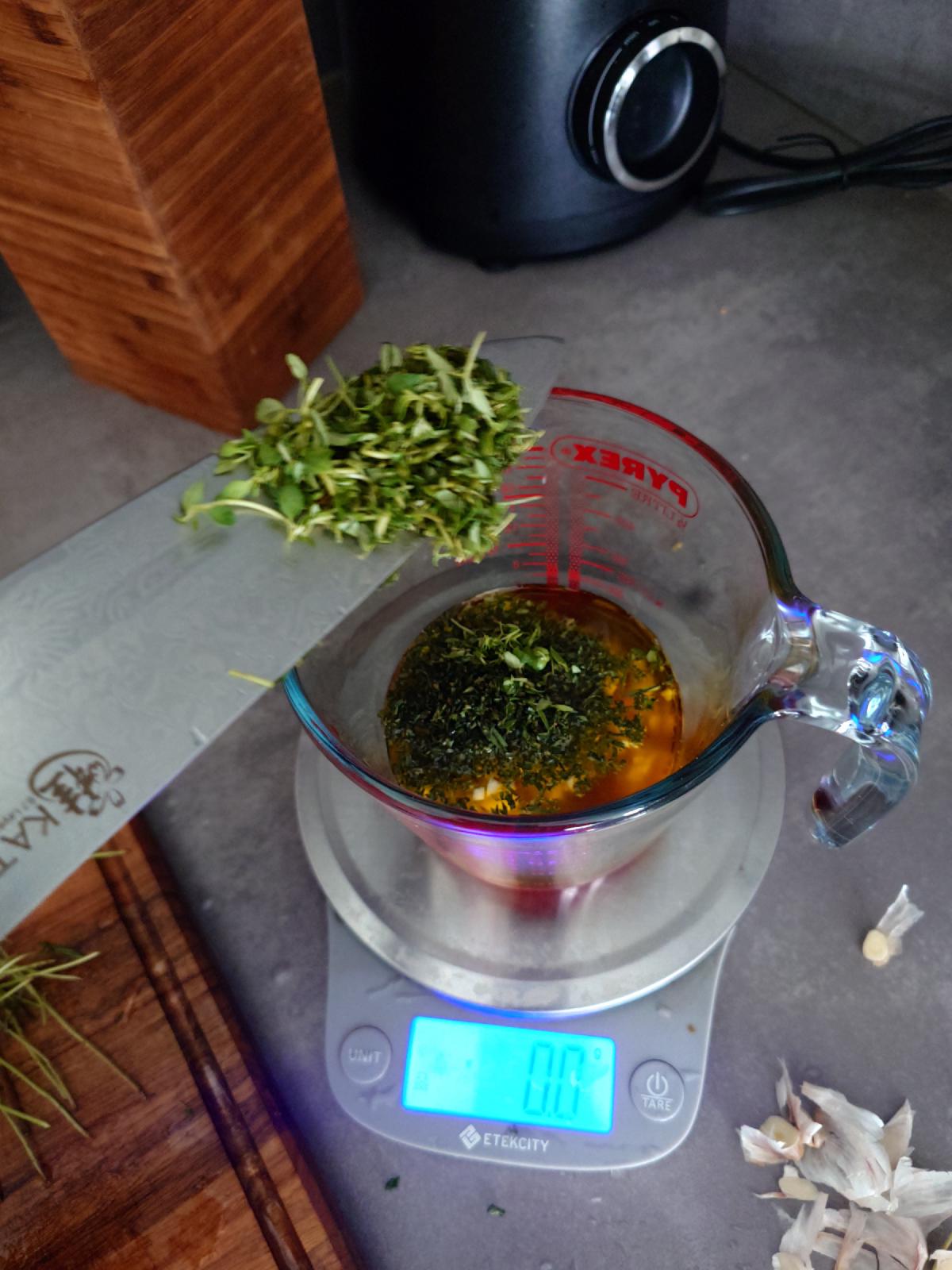 Thyme leaves stripped from the stems