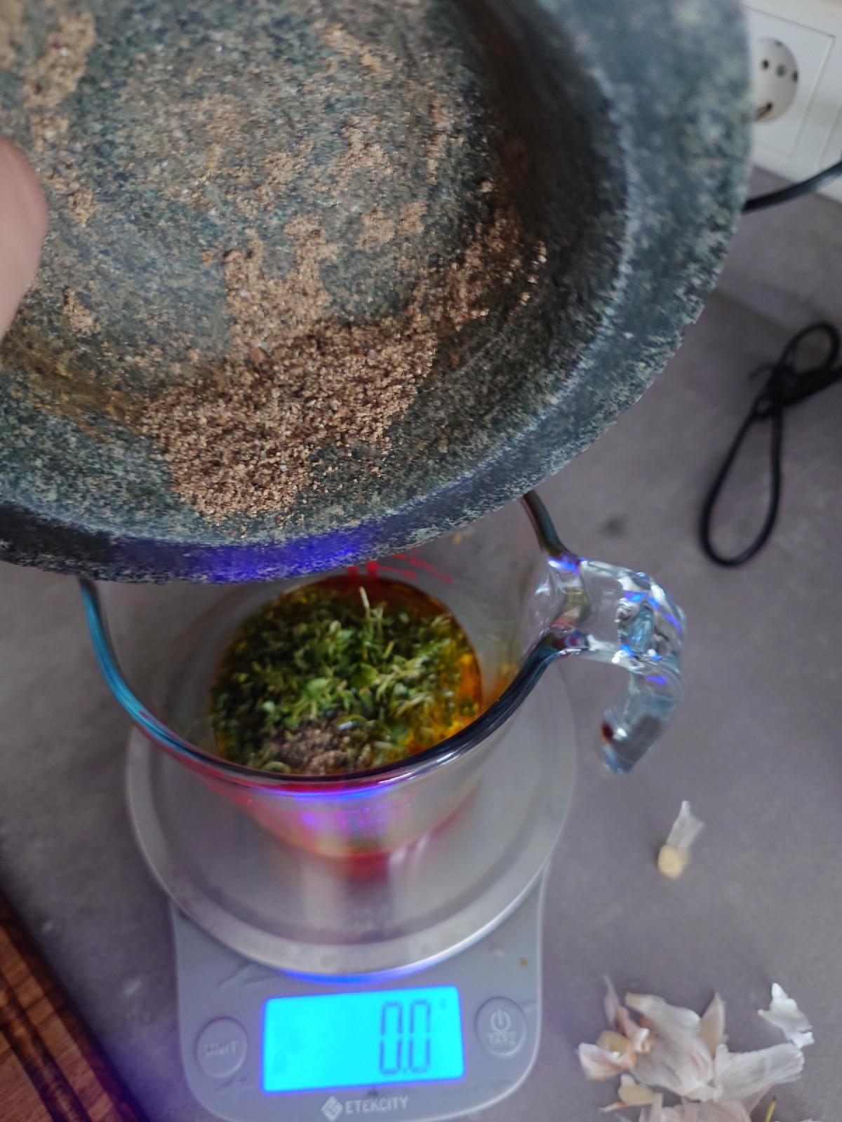 Ground black pepper tipped in from the mortar