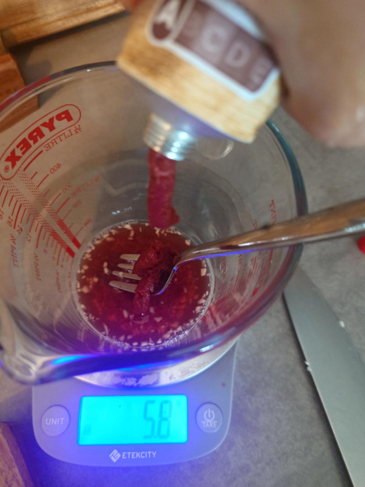 Tomato paste squeezed in