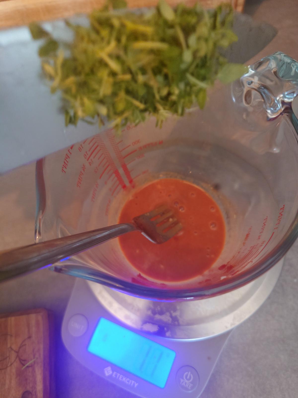 Stripped thyme going in off the knife