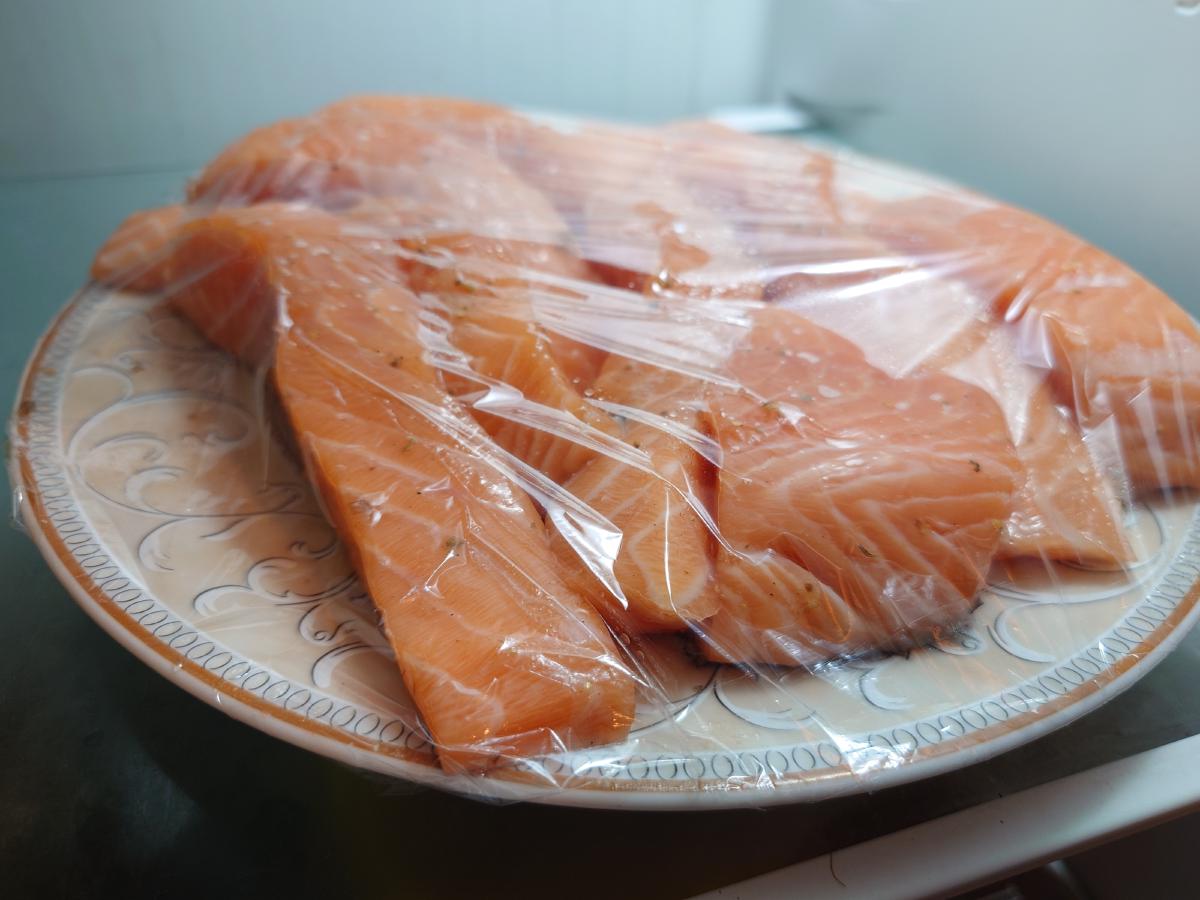 Covered with cling film before going into the fridge