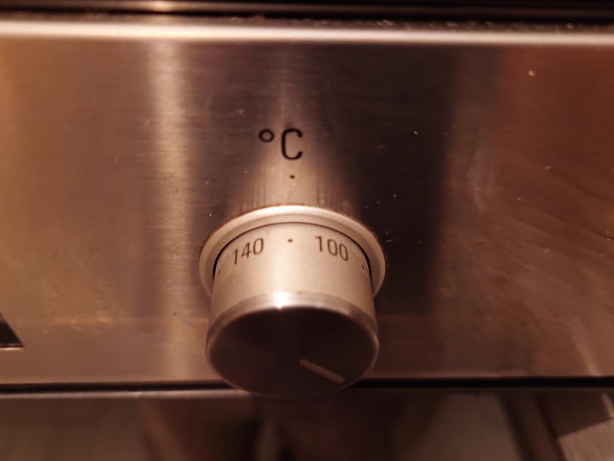 Oven knob turned down to 120