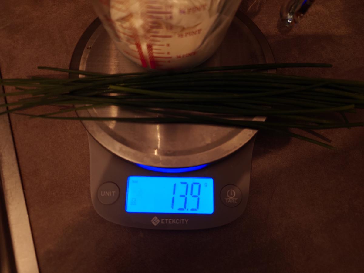 Chives weighed on the scale