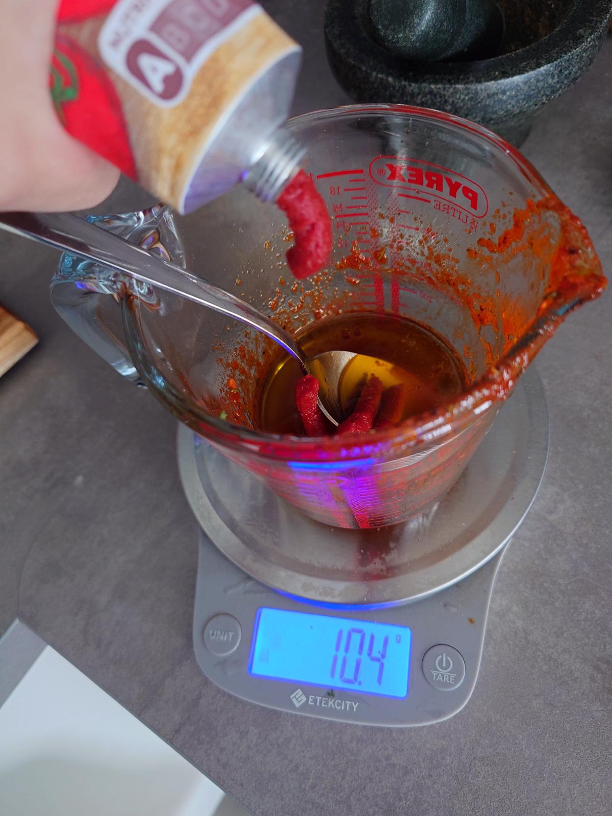 Tomato paste squeezed in