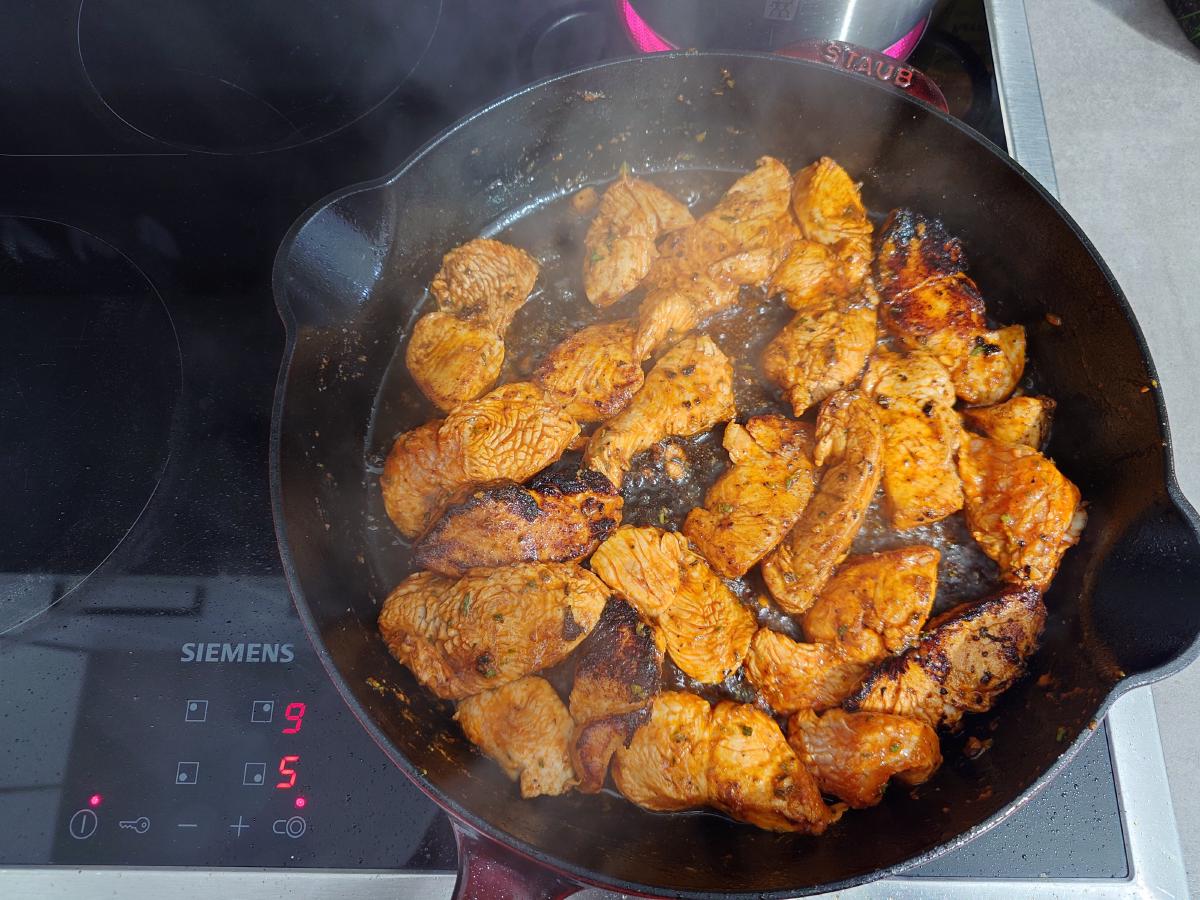 Turkey turned, the pan smoking