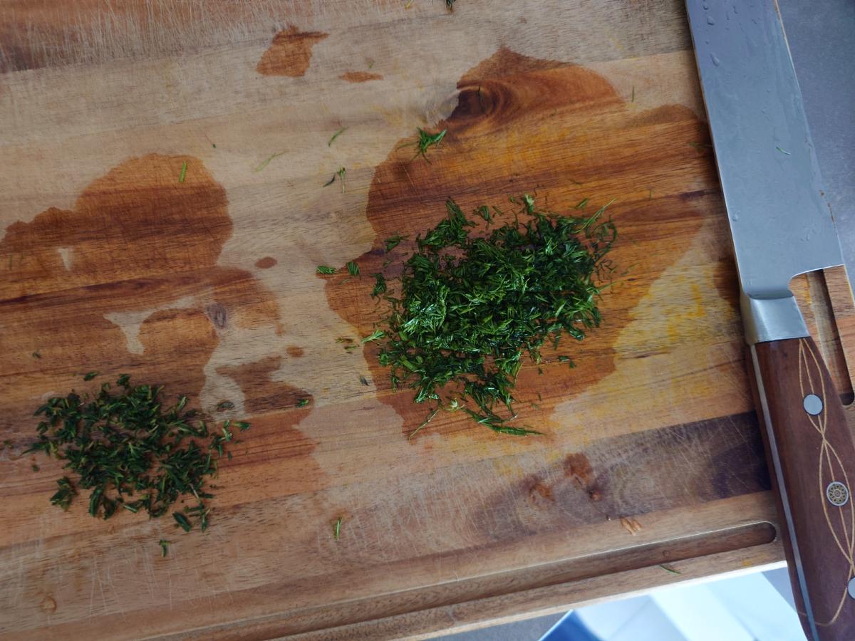 Thyme going into the whisked eggs