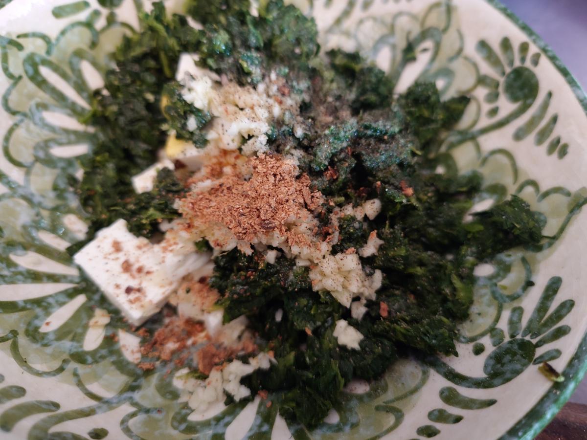 The filling seasoned with nutmeg and pepper