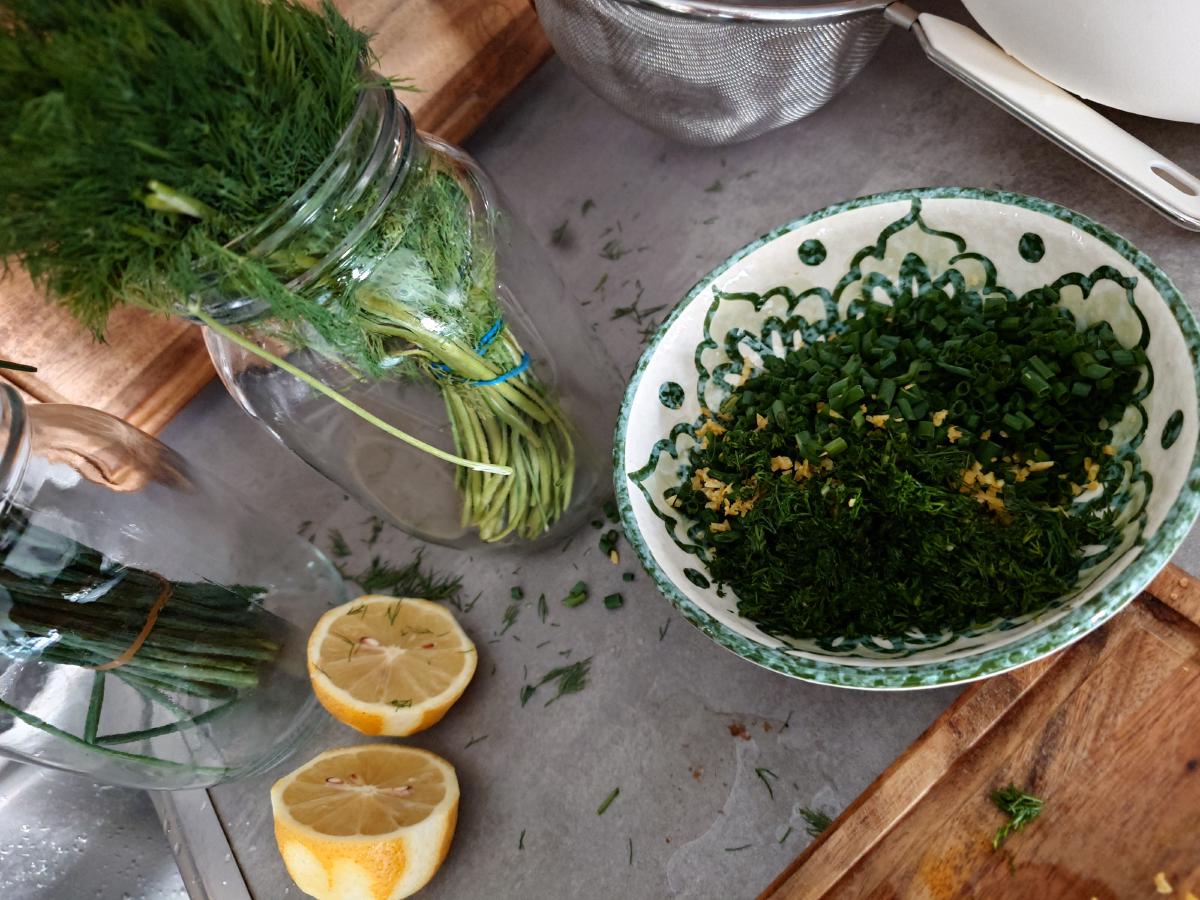 The bowl with chives, dill and zest together